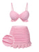 Maillot de Bain uni rose à bretelles et volants des années 1950