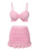 Maillot de Bain uni rose à bretelles et volants des années 1950