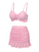 Maillot de Bain uni rose à bretelles et volants des années 1950