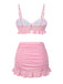 Maillot de Bain uni rose à bretelles et volants des années 1950