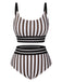 Maillot de bain à rayures verticales et col en U des années 1950