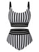 Maillot de bain à rayures verticales et col en U des années 1950
