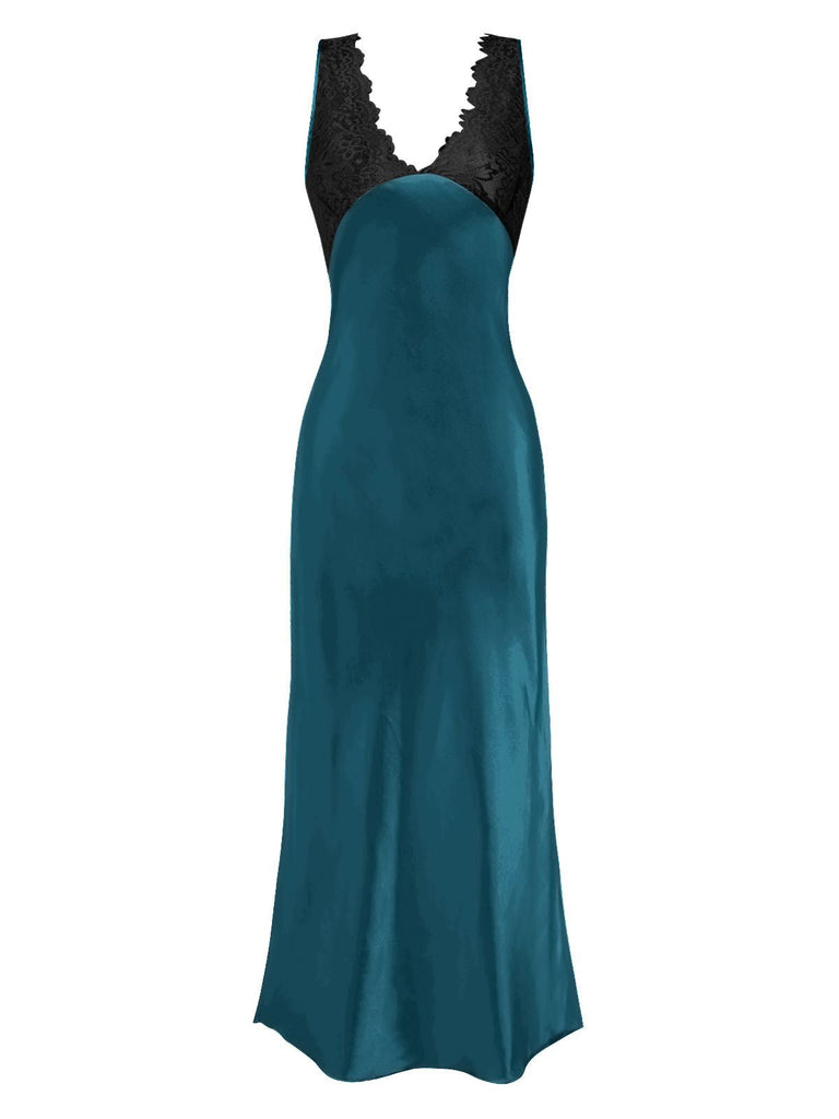 Chemise de nuit en dentelle et satin col v des années 1930