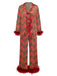 Ensemble pyjama rouge hollies et sucres d'orge avec plumes années 1950