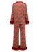 Ensemble pyjama rouge hollies et sucres d'orge avec plumes années 1950