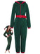 Combinaison pyjama de Noël verte en sherpa à capuche années 1970