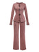Ensemble pyjama long à volants en maille et nœud années 1950