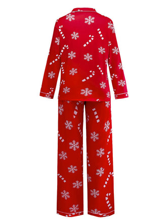 Ensemble pyjama rouge à flocons de neige et cannes Noël années 1950