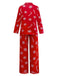 Ensemble pyjama rouge à flocons de neige et cannes Noël années 1950