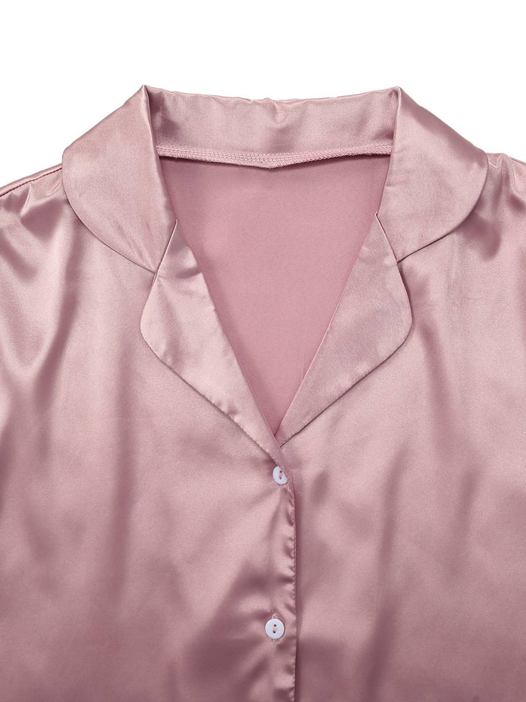 Ensemble pyjama en satin uni à bordure de plumes des années 1930