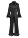 Ensemble pyjama en satin uni à bordure de plumes des années 1930