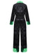 Ensemble pyjama en velours scintillant vert et noir avec col cranté années 1960