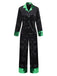 Ensemble pyjama en velours scintillant vert et noir avec col cranté années 1960