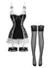 Ensemble lingerie de nuit noir en dentelle avec porte-jarretelles Années 1980 - 2