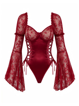 Body corset rouge en dentelle style victorien Années 1960 - 2