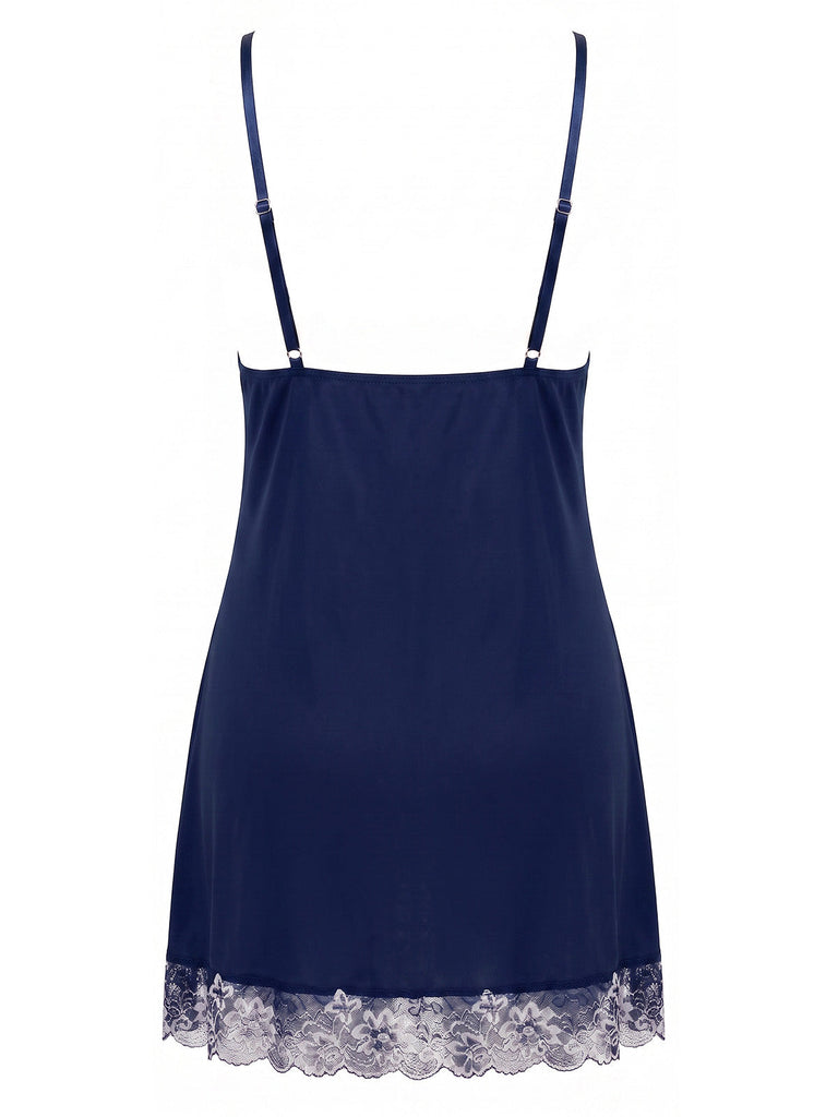 [Grande Taille] Nuisette à fines bretelles en dentelle et maille avec nœud Années 1950 - 5