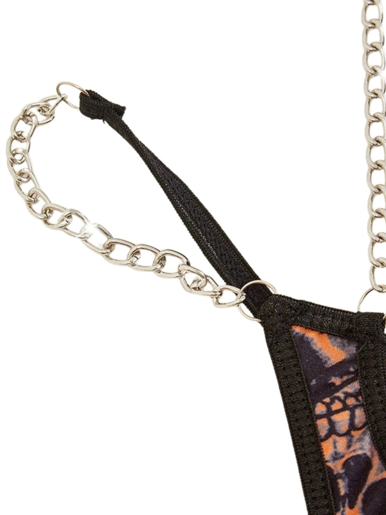 Body lingerie orange à col Halter, chaînes et crânes pour Halloween Années 1950 - 5