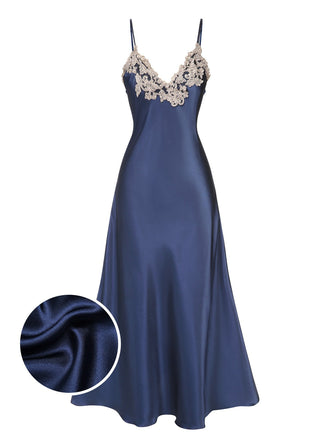 Chemise de nuit bleue à bretelles en faux satin années 1930