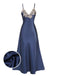 Chemise de nuit bleue à bretelles en faux satin années 1930