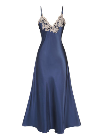 Chemise de nuit bleue à bretelles en faux satin années 1930
