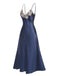 Chemise de nuit bleue à bretelles en faux satin années 1930