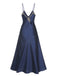 Chemise de nuit bleue à bretelles en faux satin années 1930