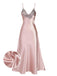 [Prévente] Chemise de nuit rose à bretelles satin brodé années 1930