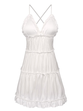 Robe de nuit à bretelles spaghetti froissée unie des années 1950