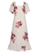 Chemise de nuit beige à fleurs manches bouffantes col carré des années 1930