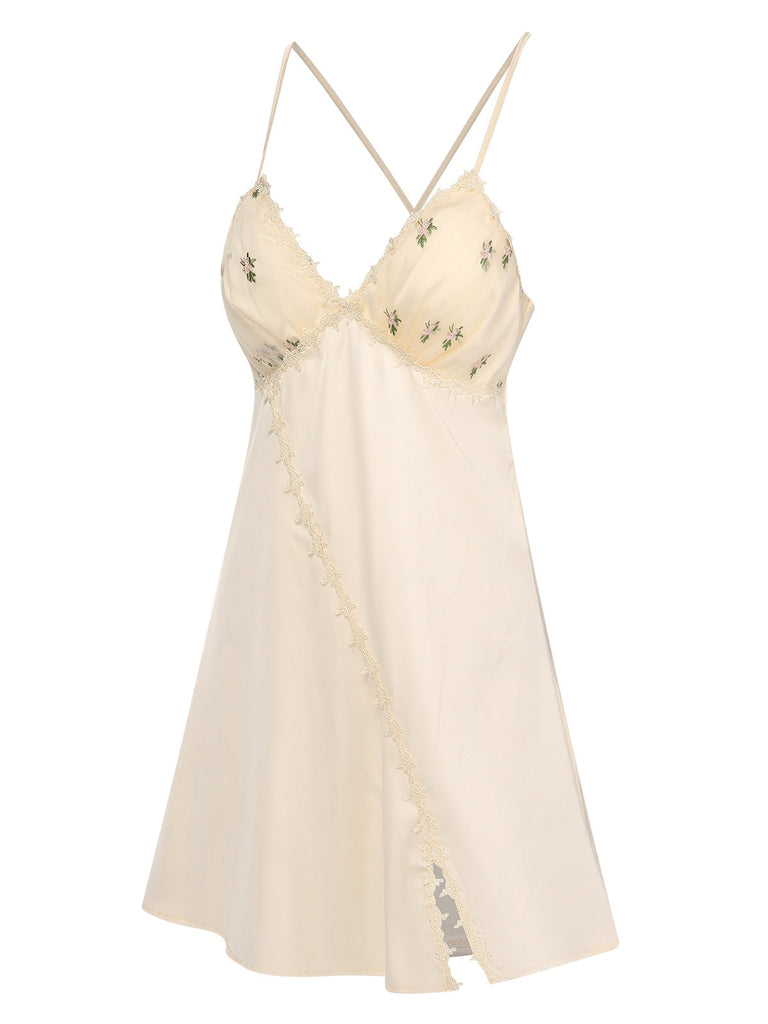2PCS Chemise de nuit et peignoir fendus bretelles florales 1950s