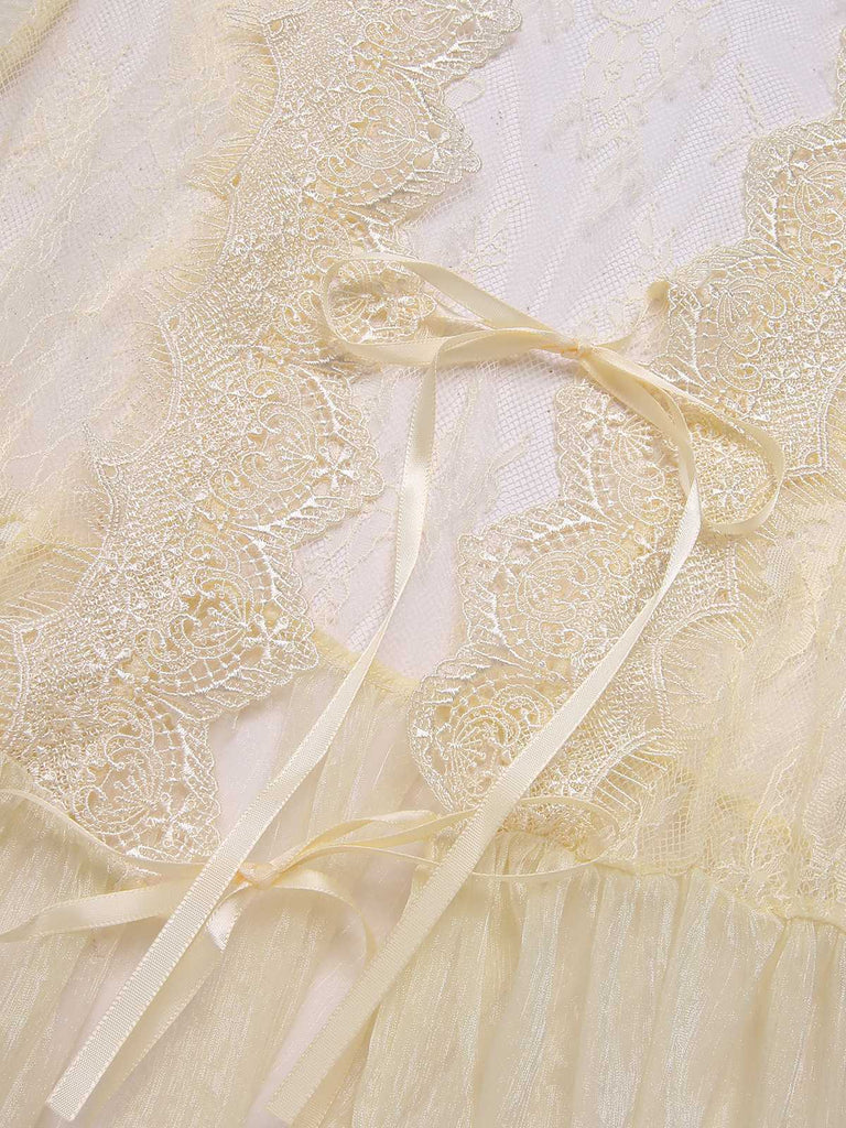 2PCS Chemise de nuit et peignoir fendus bretelles florales 1950s