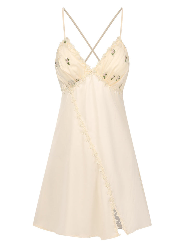 2PCS Chemise de nuit et peignoir fendus bretelles florales 1950s