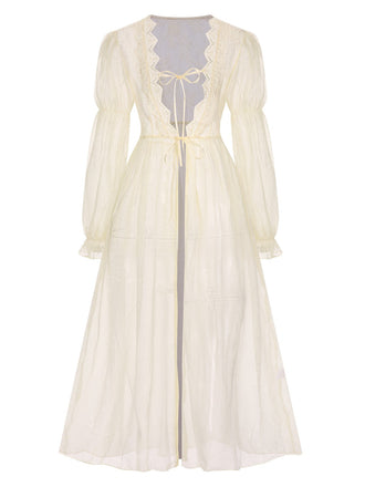 Robe de chambre à bordure en dentelle de style royal abricot des années 1950