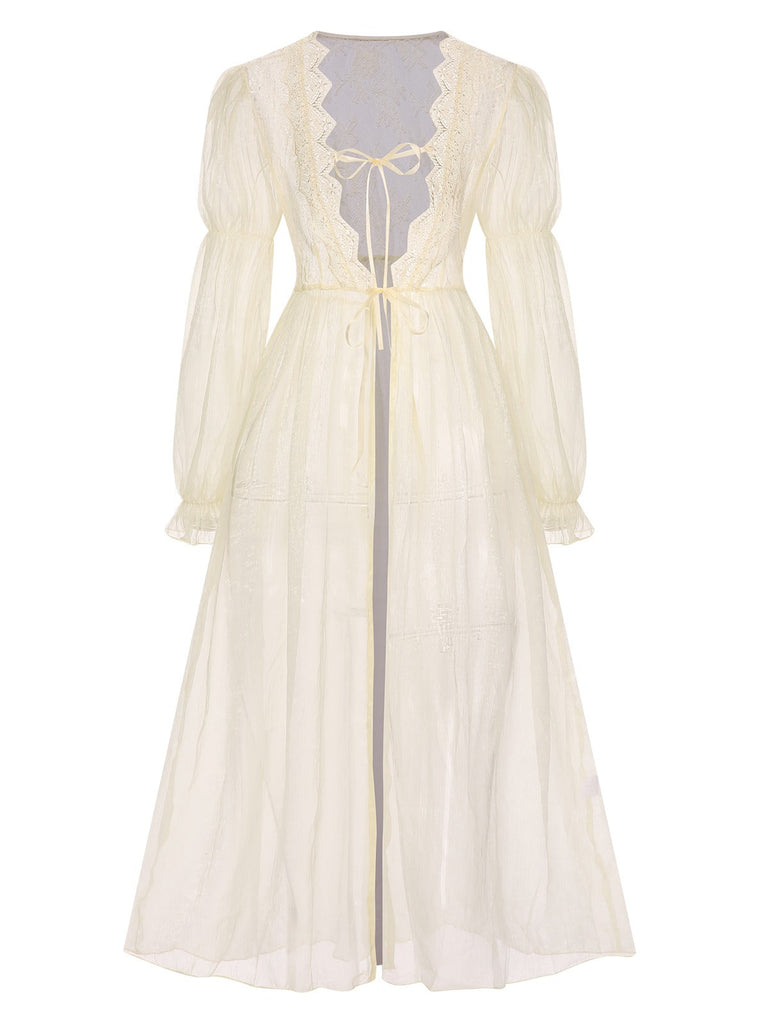 2PCS Chemise de nuit et peignoir fendus bretelles florales 1950s