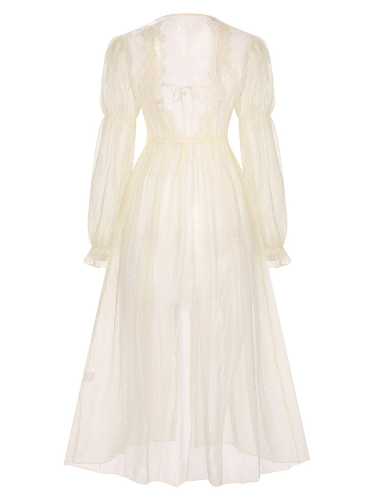 2PCS Chemise de nuit et peignoir fendus bretelles florales 1950s
