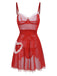 Chemise de nuit rouge à lacets et transparente de Noël des années 1970