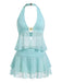 Tankini Turquoise Mousseline Halter à Volants Années 1950