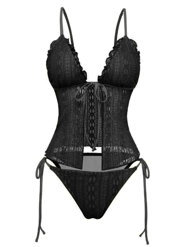Modèle de bikini en dentelle tricotée double couche des années 1940