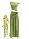 Élégant ensemble deux pièces vintage des années 1930, composé d'un crop top convertible à épaules dénudées orné de détails métalliques et d'une jupe longue fendue et froncée, idéal pour les soirées rétro.