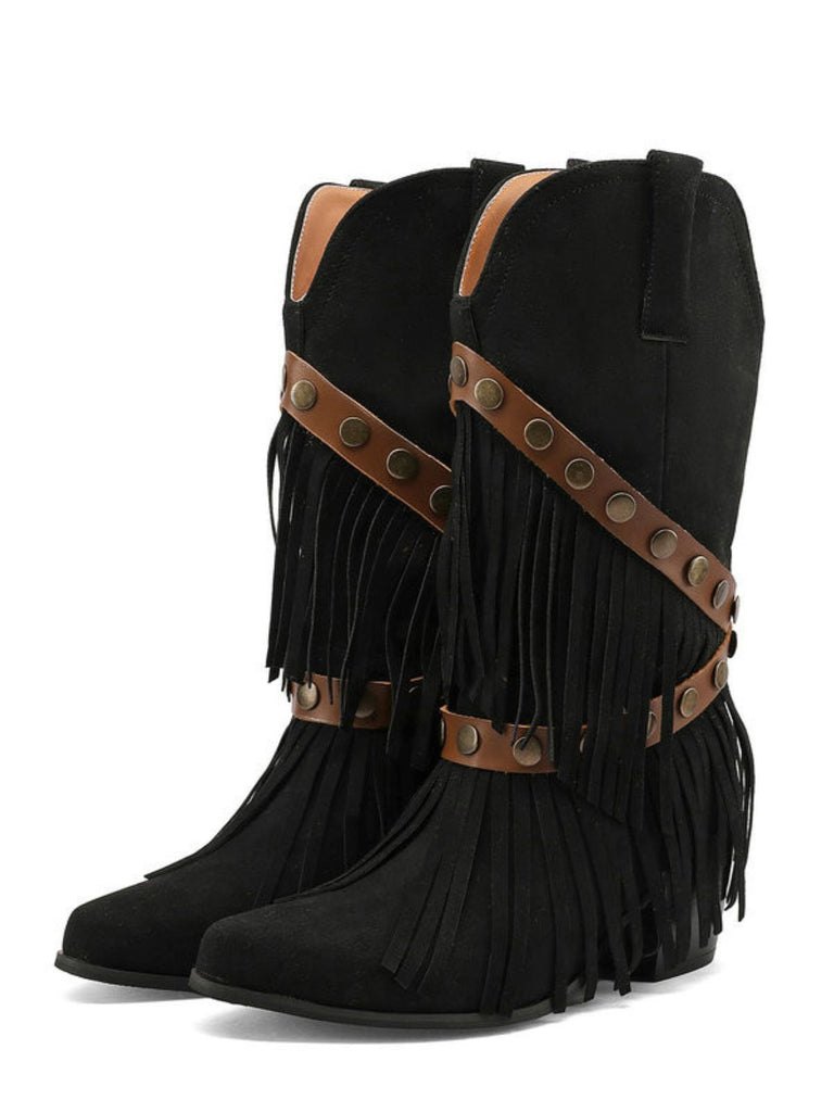 Vintage Denim Western Heels - vintage shoes, retro heels