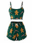 Ensemble pyjama en satin verte à pain d'épice et bonbons années 1970