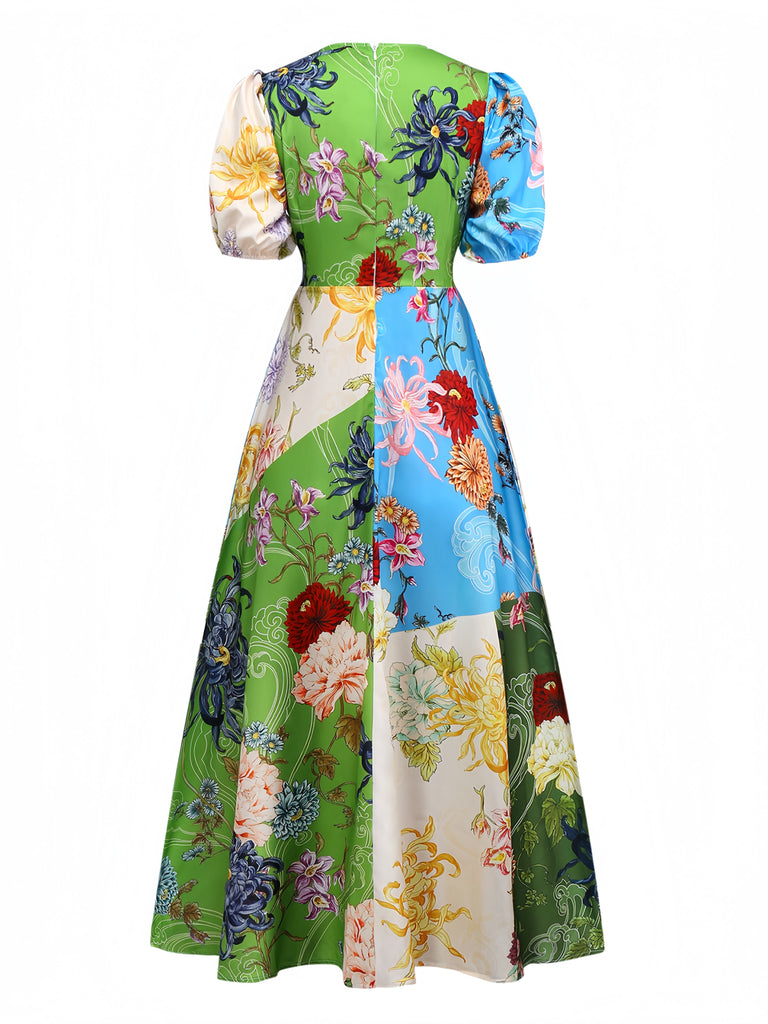 Robe fleur à manches bouffantes années 1940