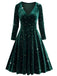 Robe en velours col en V et étoiles vert foncé des années 1940