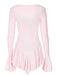 Robe rose col en V et manches évasées volants années 60