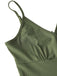 Detailed shot of the adjustable spaghetti straps and gathered neckline on the cami jumpsuit.