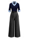 Combinaison chemise manches trois-quarts en tricot bleu et gris années 40