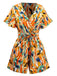 Combishort ceinturée multicolore col V et imprimé abstrait années 1980