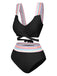 Ensemble bikini à bretelles larges noué dans le dos colorblock des années 1940