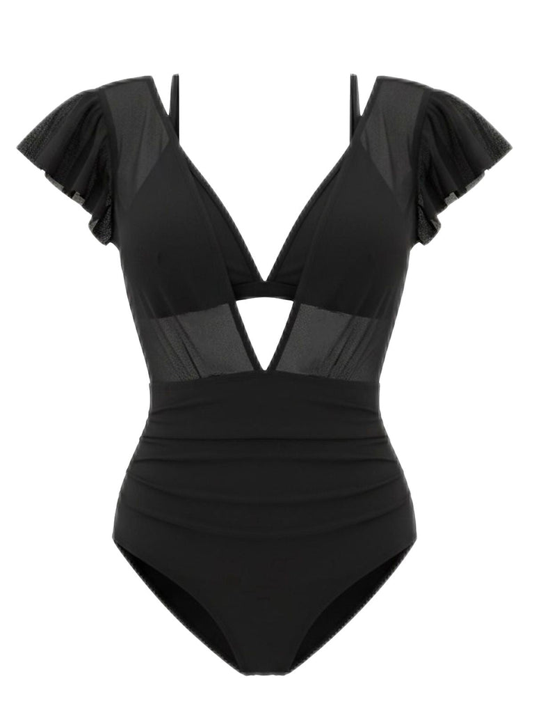Ensemble bikini et paréo en maille unie années 1960