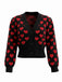 Gilet court en maille noire à motif cœur de la Saint-Valentin années 1960